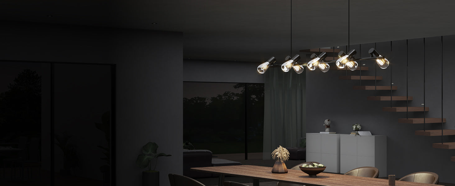 glasvilla Pendelleuchte 120cm LED Hängelampe 8 Flammig 4000K Verstellbares Kabel E27 Schwarz Hängeleuchte  Alivetta2313