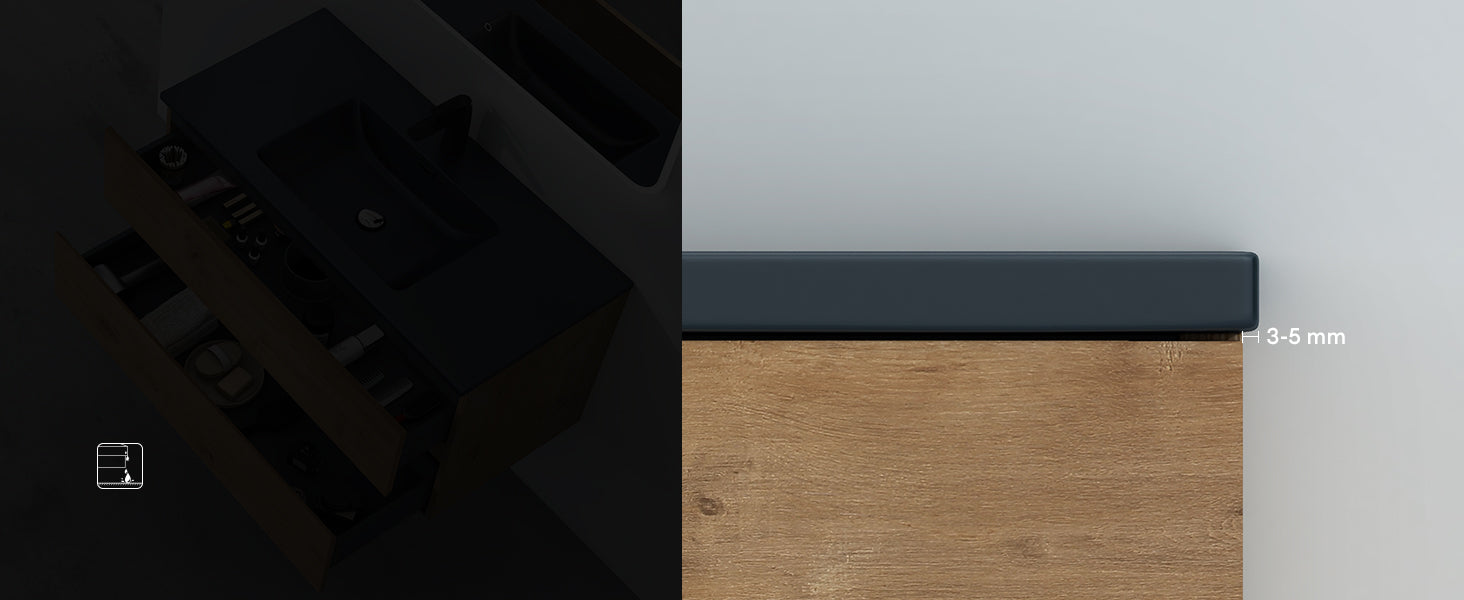 glasvilla Ensemble de Meubles de Salle de Bain | Meuble Sous-Vasque avec Meuble Bas | Vasque en Solid Surface Anthracite | 2 Tiroirs à Fermeture Amortie Aqualis