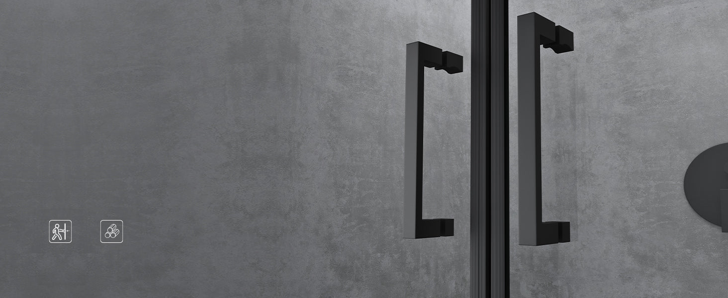 Porte de douche Glasvilla, porte de niche, cabine de douche, cabine de douche chromée et noire, porte battante à 180°, double porte, verre de sécurité trempé 8 mm, nano-revêtement, verre clair avec mécanisme de levage et d'abaissement, Teramo66