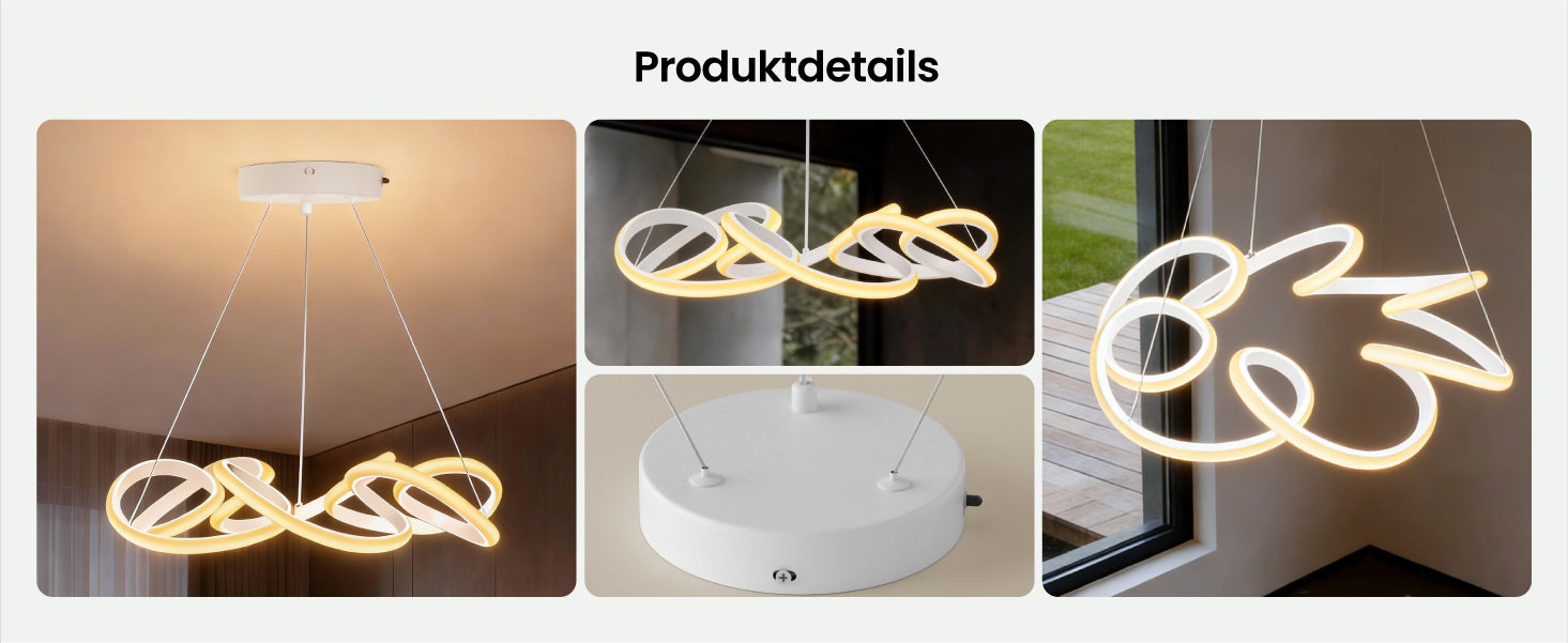 Suspension glasvilla pour table à manger, lampe suspendue moderne LED blanche 52cm, intensité réglable en continu 3000K–6400K, lampe de table à manger design 67W réglable en hauteur avec télécommande & interrupteur mural, Alivetta25040