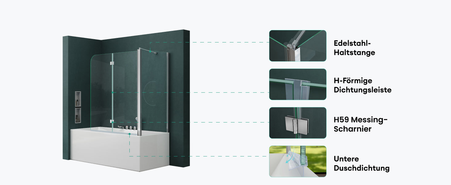 glasvilla Parete Vasca da Bagno Parete Schermo Doccia per Vasca da Bagno Parete Pieghevole per Vasca da Bagno in Vetro Trasparente 6mm con Nano Rivestimenti Cortona113