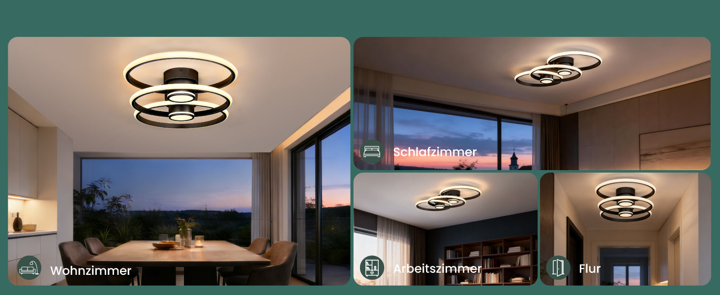 glasvilla LED Deckenleuchte Deckenlampe mit Fernbedienung 75cm, Stufenlos dimmbar 3000-6400K, Zimmerlampe 70W Schwarz für Schlafzimmer, Wohnzimmer, Arbeitszimmer, Flur Alivetta25037