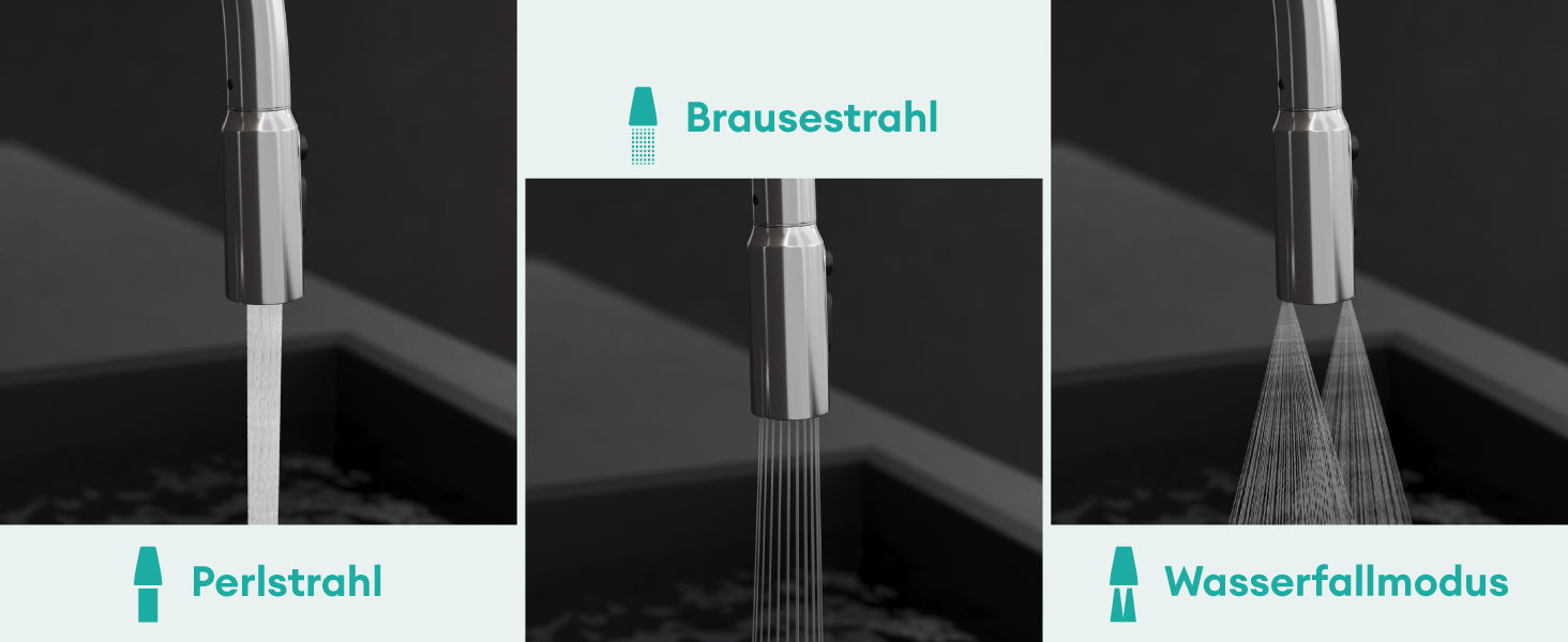 Grifo de Cocina Glasvilla MS-8095  Latón Premium con Ducha Extraíble 360°