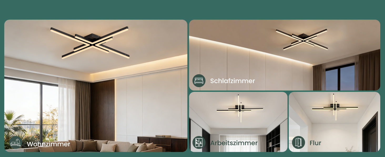 glasvilla Plafonnier LED avec télécommande 795mm, Intensité variable en continu 3000-6400K, Plafonnier 48W Noir pour Chambre, Salon, Bureau, Couloir Alivetta25039