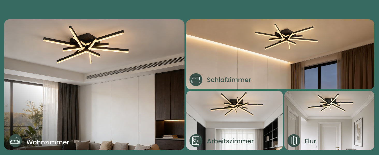 Plafonnier LED glasvilla avec télécommande 80cm, intensité réglable en continu 3000-6400K, luminaire de chambre 71W Noir pour chambre à coucher, salon, bureau, couloir Alivetta25038