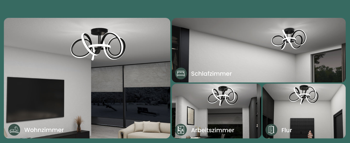 glasvilla Plafonnier LED avec Télécommande Intensité Lumineuse Réglable en Continu 3000 à 6400K Sans Scintillement 65W Noir Idéal pour Chambre Salon Bureau ou Couloir