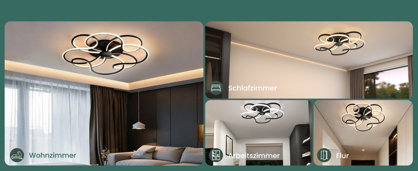 glasvilla Plafoniera LED Soffitto 112W 4960LM, Lampadario LED Soffitto 3000K - 6400K Illuminazione a Soffitto Moderna per Camera da Letto Sala Cucina Bagno Corridoio, Nero, Alivetta25036