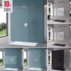 Paroi de douche Glasvilla avec 2 barres de support pour douche à l'italienne, verre trempé de sécurité 10 mm avec nano-revêtement, stabilisateur rectangulaire, Bremen02+2