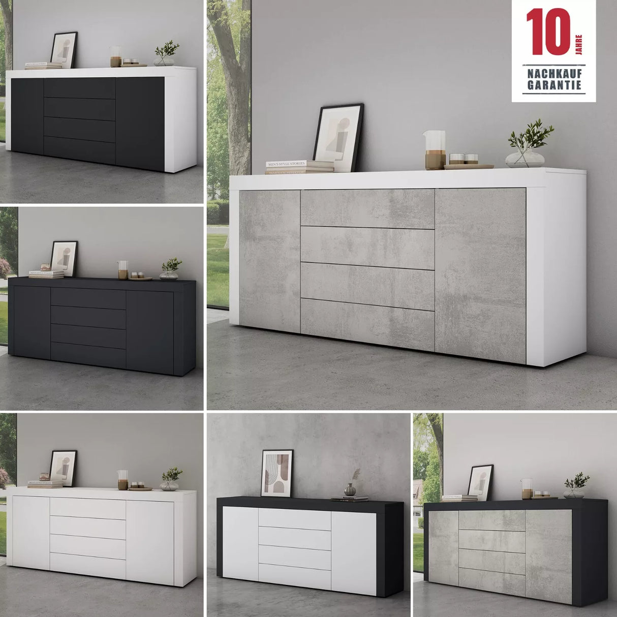 Buffet de rangement Glasvilla LTH : 167x36x70 cm avec 2 armoires et 4 tiroirs commode armoire polyvalente meuble cabinet03