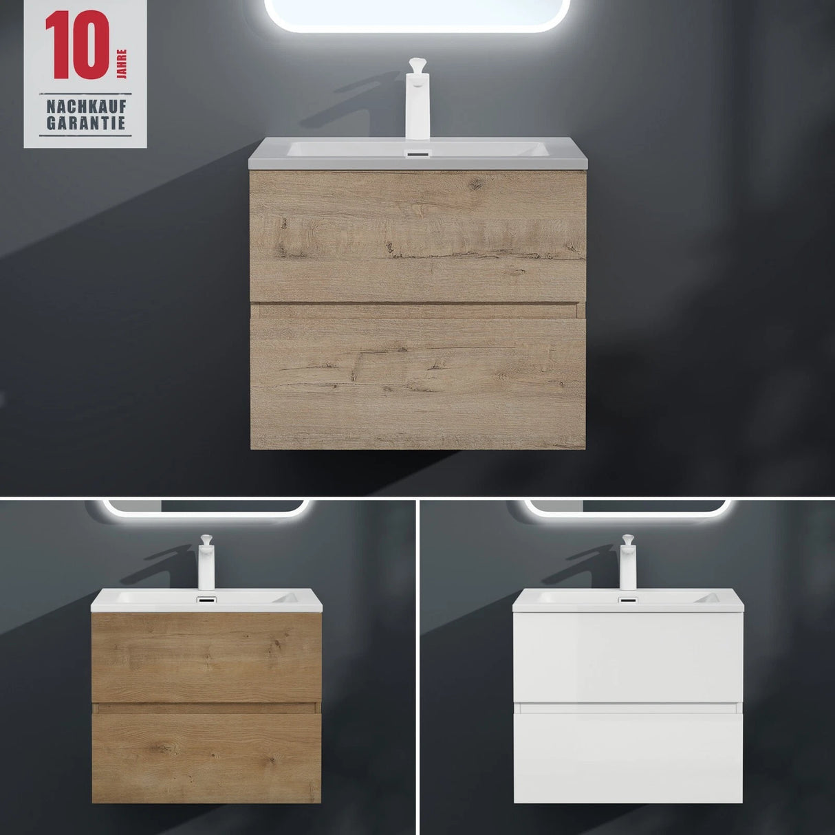 Ensemble de meubles de salle de bain Glasvilla, meuble sous-vasque avec meuble bas, vasque en fonte minérale, meuble sous-vasque 2 tiroirs à fermeture amortie Aqualis