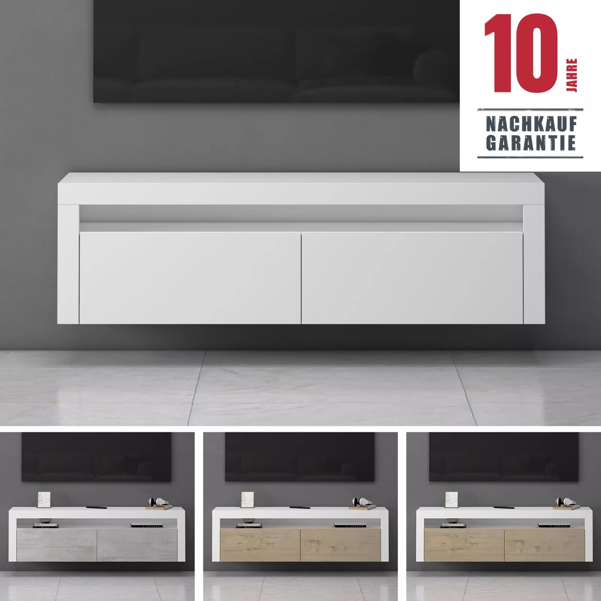 Meuble TV glasvilla Meuble TV bas meuble mural 2 portes avec fermeture amortie Table TV pour salon LTH: 160x40x46 cm Fernsehschrank01