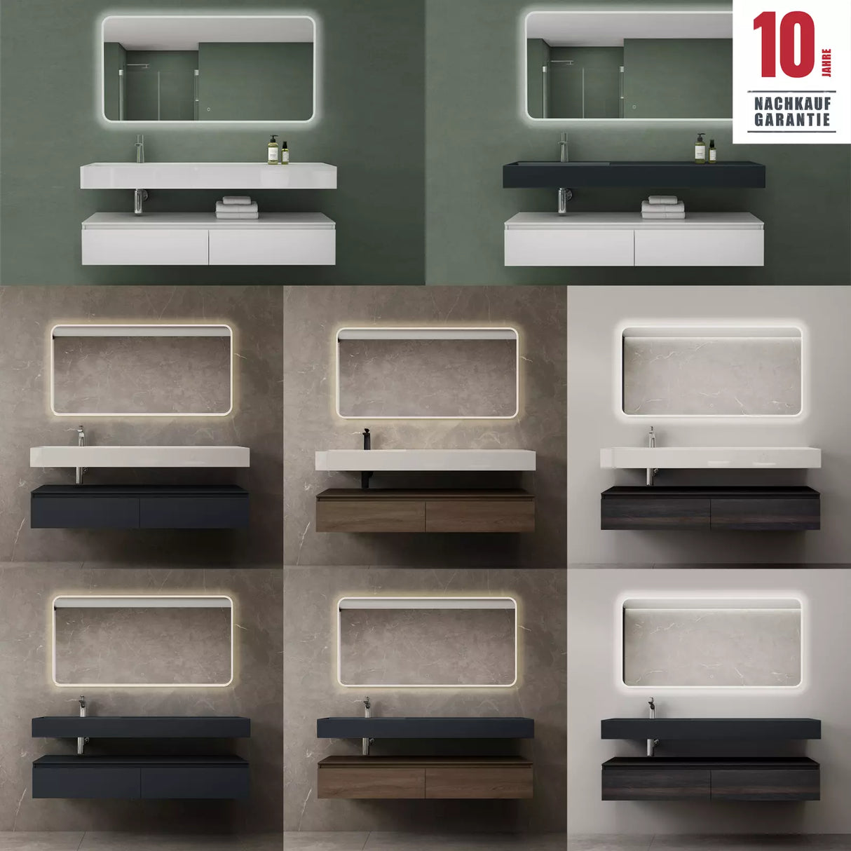 Ensemble de meubles de salle de bain Glasvilla, meuble sous-vasque avec meuble bas 150 x 48 x 25 cm, tiroirs à fermeture amortie et vasque en fonte minérale UP