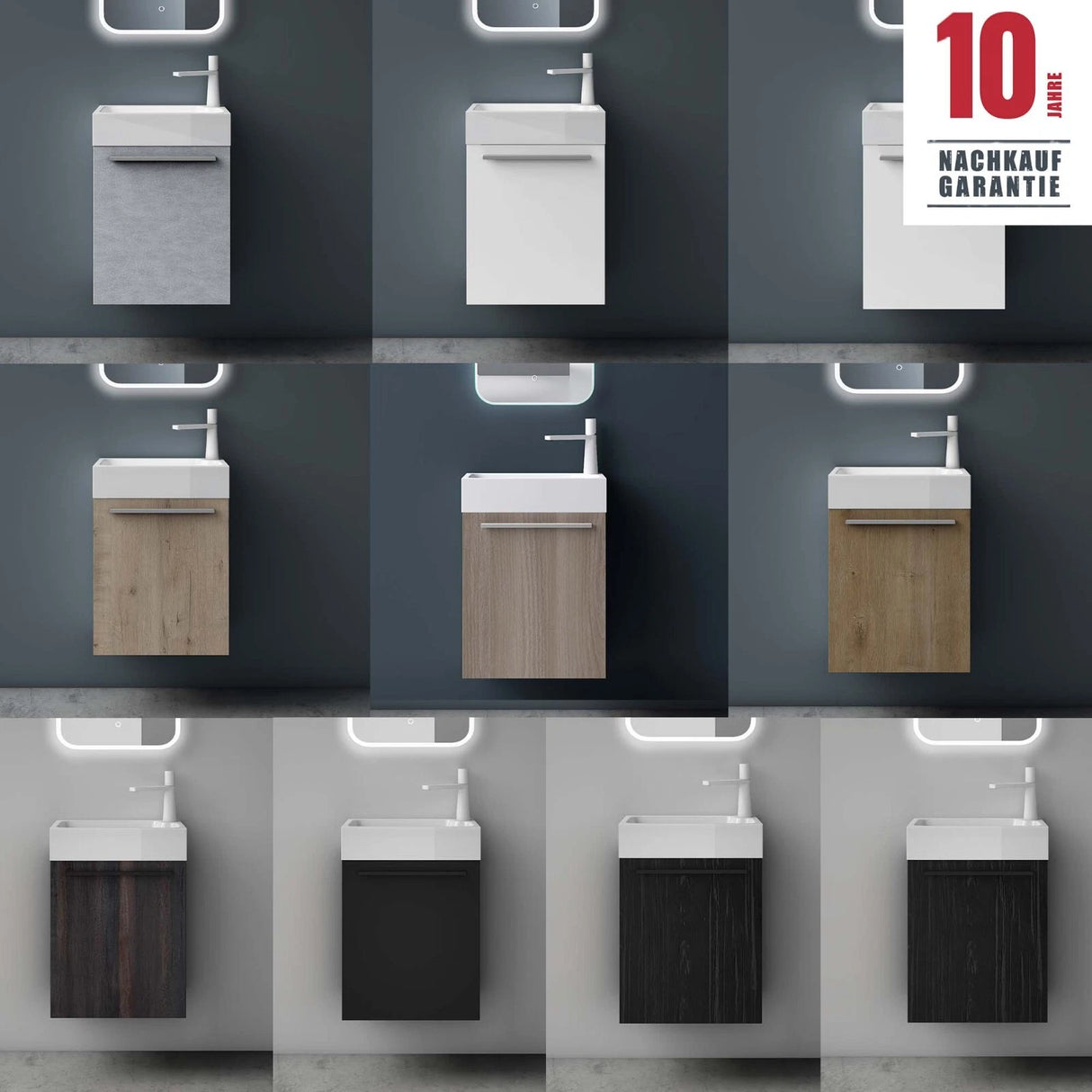 Ensemble de meubles de salle de bain Glasvilla Petit meuble sous-vasque 46 cm Meuble bas avec vasque blanche en fonte minérale pour WC invités Pisa