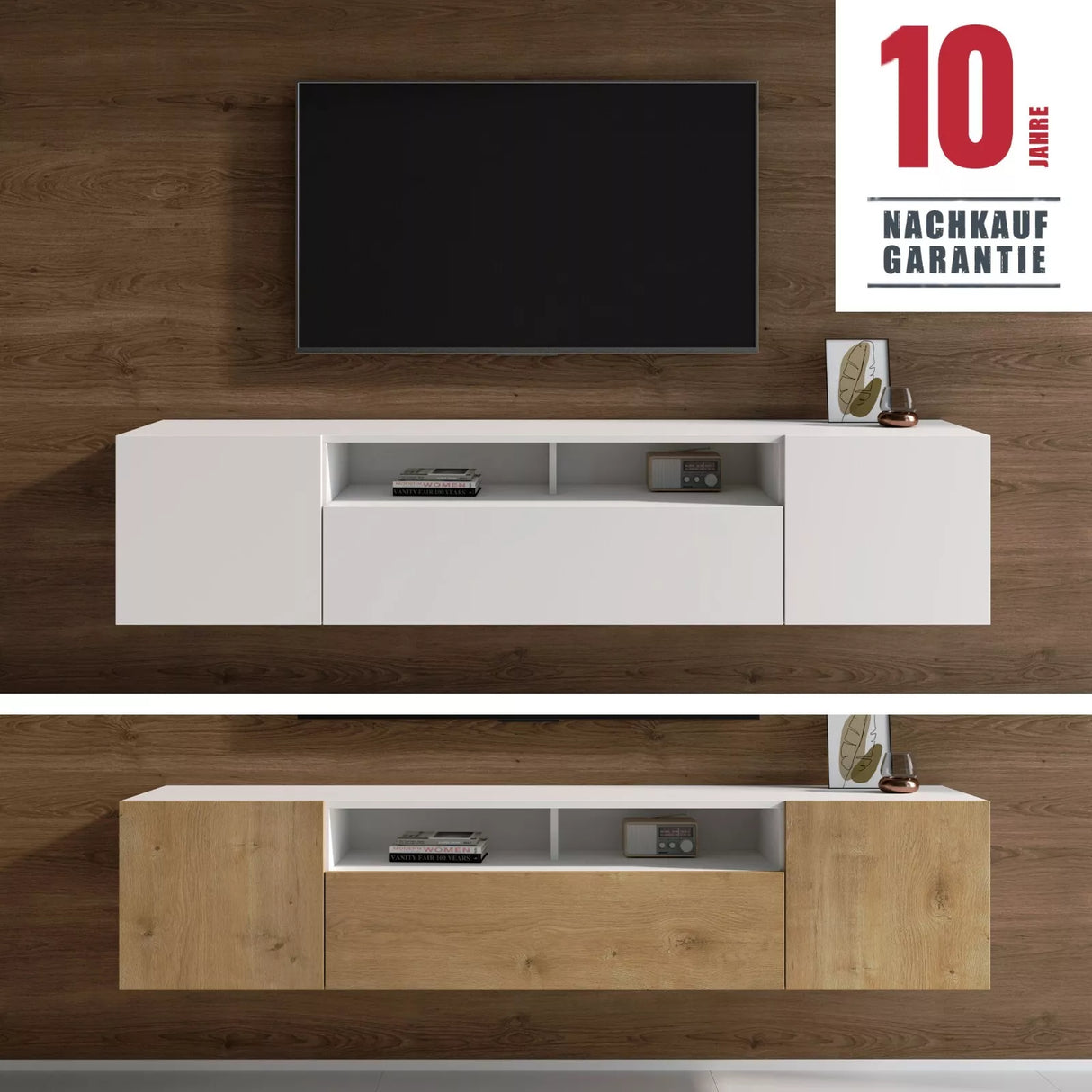Meuble TV Glasvilla Meuble TV 3 portes avec fermeture amortie Meuble bas mural Table TV pour salon Fernsehschrank03