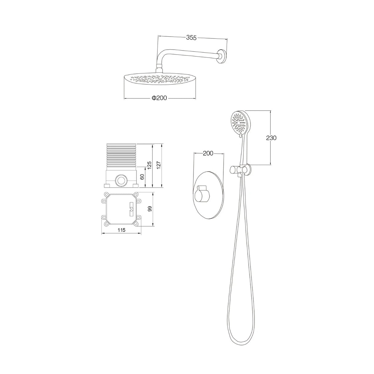 Glasvilla Douche à effet pluie à économie d'eau Système de douche bien-être Pommeau de douche Ø40cm Ensemble de douche avec douchette à main et mitigeur monocommande Système de douche3