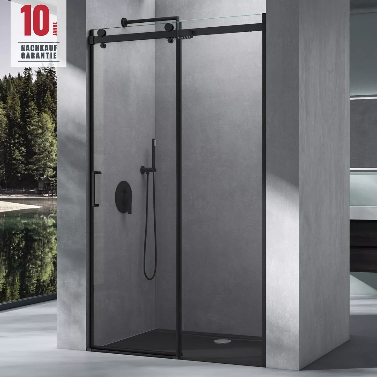glasvilla Duschtür Nischentür dusche Duschabtrennung Duschkabine Klarglas 8mm ESG-Sicherheitsglas mit Nanobeschichtung Teramo19K Schwarz