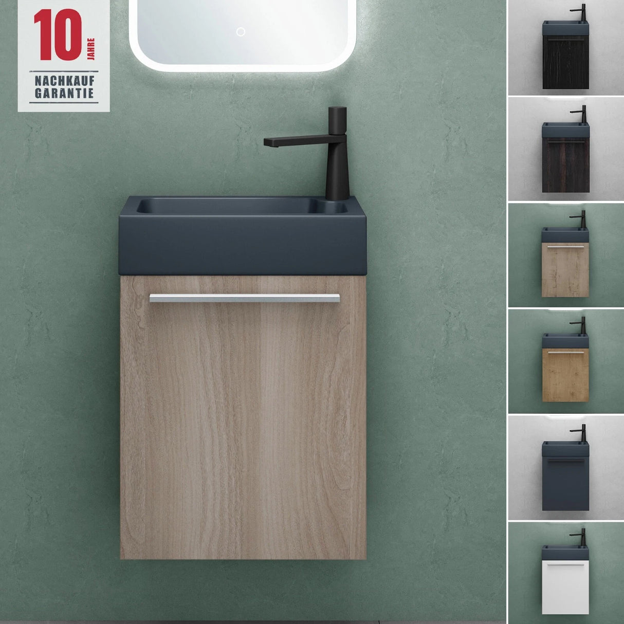 Ensemble de meubles de salle de bain Glasvilla, meuble de salle de bain avec meuble sous-vasque, lavabo anthracite mat et miroir de salle de bain LED, L x P x H 46 x 26 x 63 cm, Pise