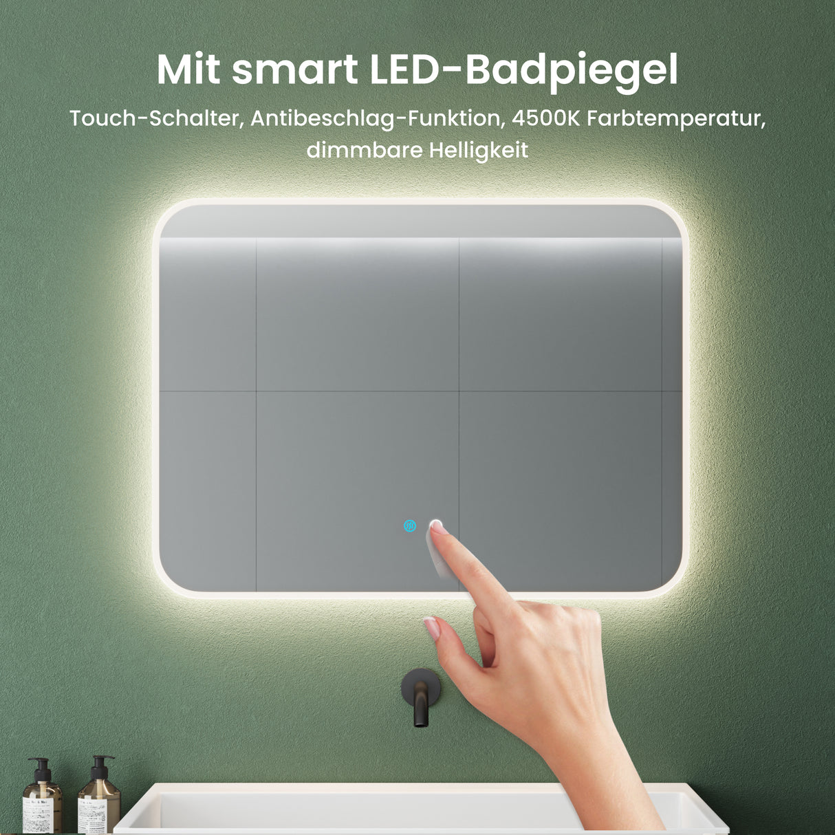 glasvilla Specchio da Bagno Appeso Specchio a LED con Interruttore Touch Specchio da Parete per Il Trucco Anti-Appannamento
